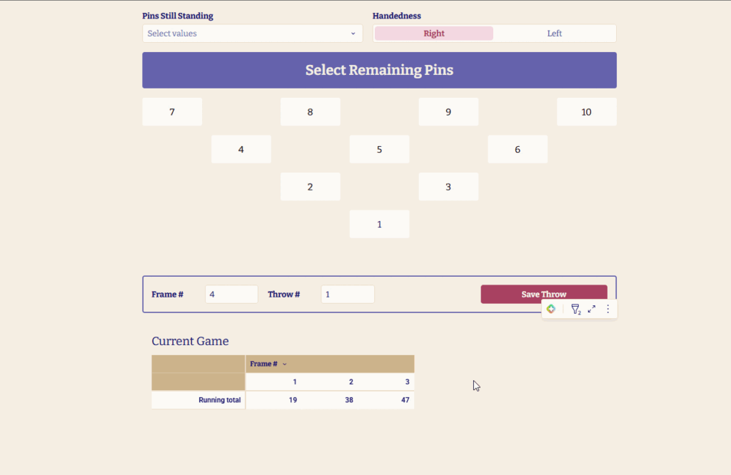 Graphical User Interface featuring tables and buttons
